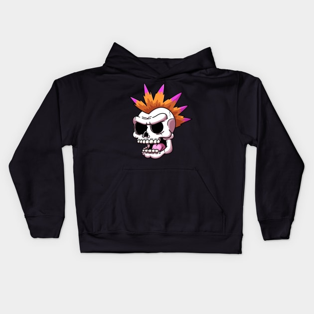 Cartoon Punk Rock Skeleton Head Kids Hoodie by TheMaskedTooner